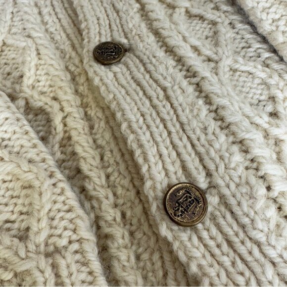 Vintage Aran Style  Fisherman Rustic Cable Knit Wool Button Down Cardigan - Picture 8 of 12